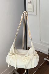 Women's Solid Bow Drawstring Pockets Adjustable Strap Bag
