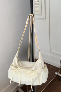 Women's Solid Bow Drawstring Pockets Adjustable Strap Bag