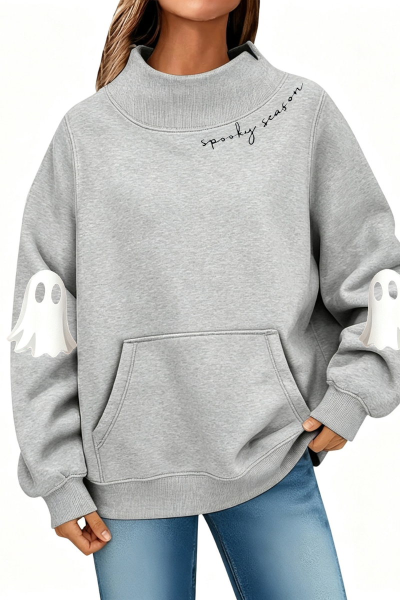 Women's Fall Halloween Ghost Print Mockneck Sweatshirt
