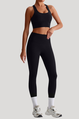 Women Naked Feel Cross Back Yoga Set: High Waisted Seamless Tummy Control Leggings + Crisscross Sports Bra