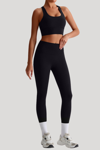 Women Naked Feel Cross Back Yoga Set: High Waisted Seamless Tummy Control Leggings + Crisscross Sports Bra