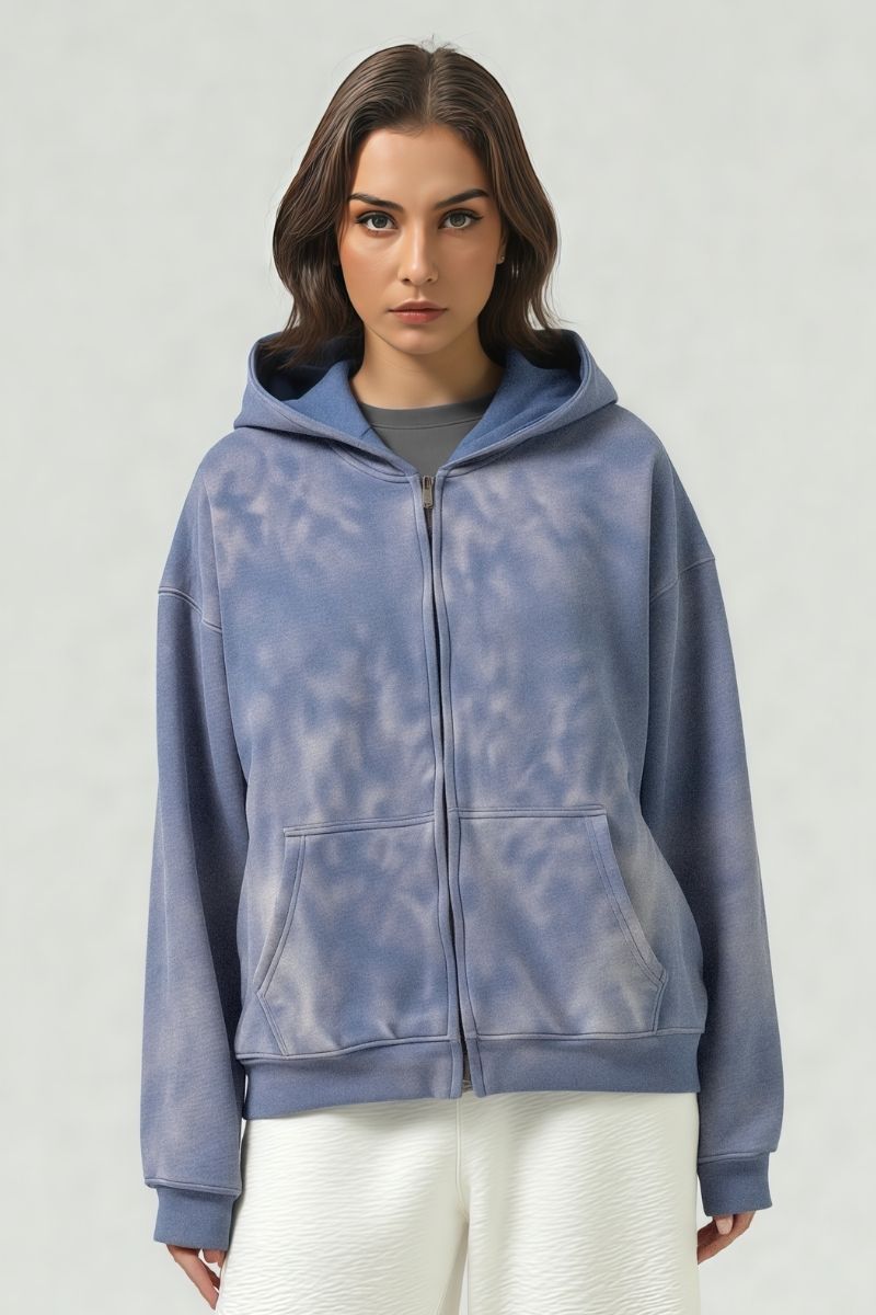 Distressed Fleece-Lined Hooded Sweatshirt
