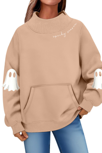 Women's Fall Halloween Ghost Print Mockneck Sweatshirt