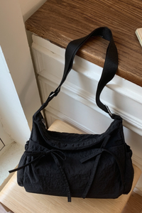 Women's Solid Bow Drawstring Pockets Adjustable Strap Bag