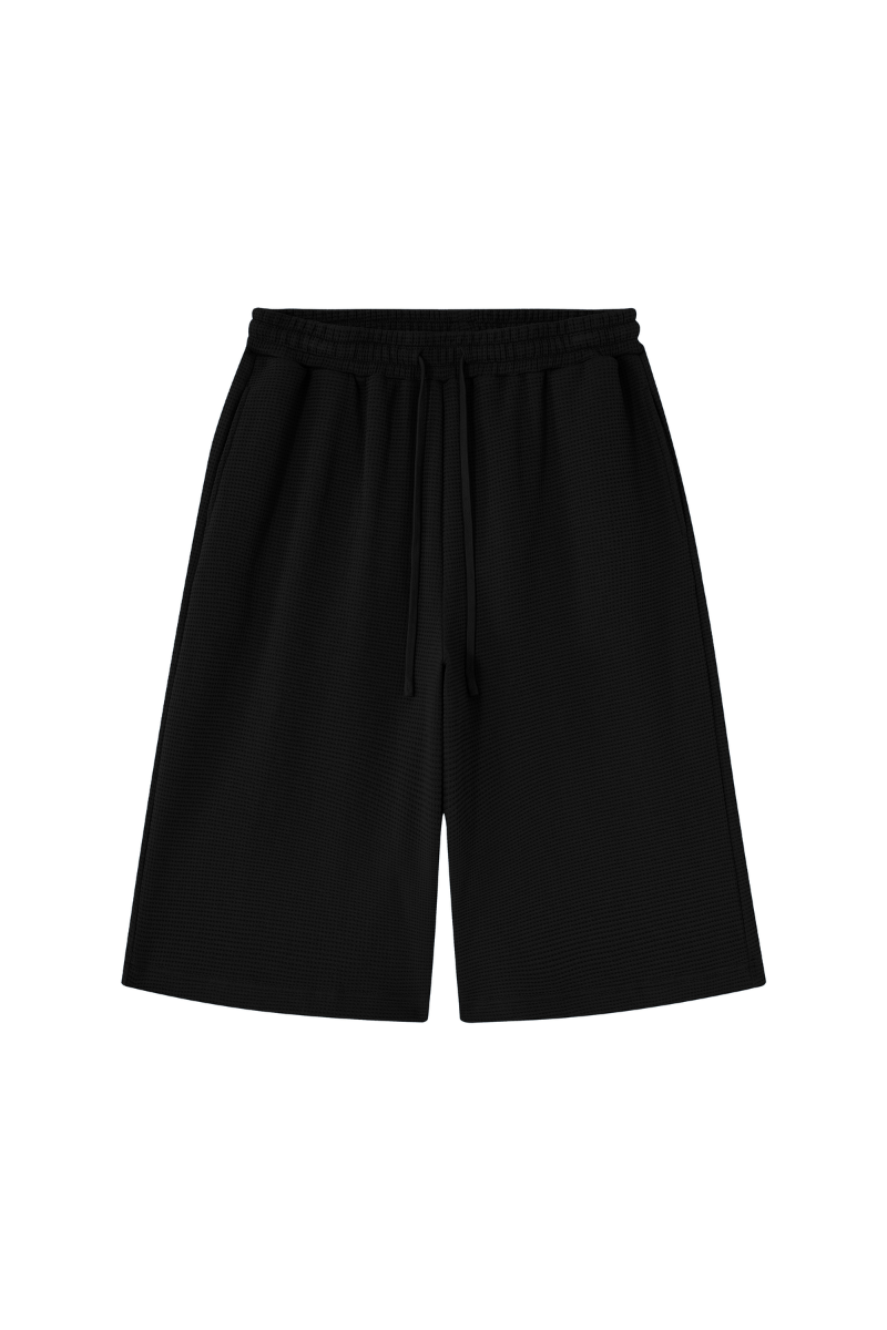 Unisex Waffle Knit Breathable Loose Fit Knee Length Shorts