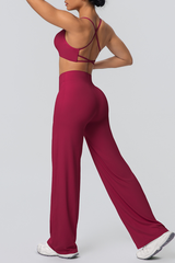 Women's Set:Thin Straps Cross Back Bra And Wide Leg Pants