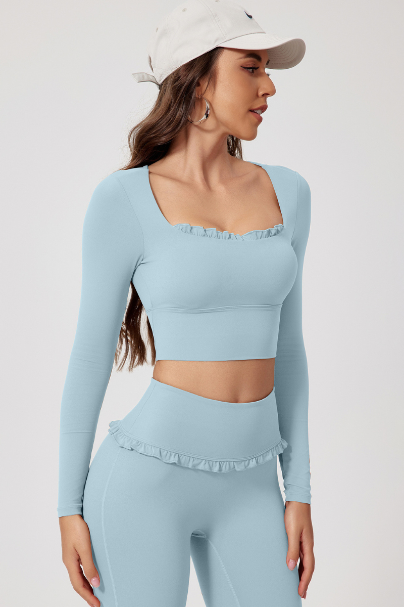Women's Quick Dry Long Sleeve Square Neck Cropped Sports Top
