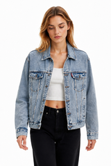 Women's Fall Light Wash Drop Shoulder Denim Jacket
