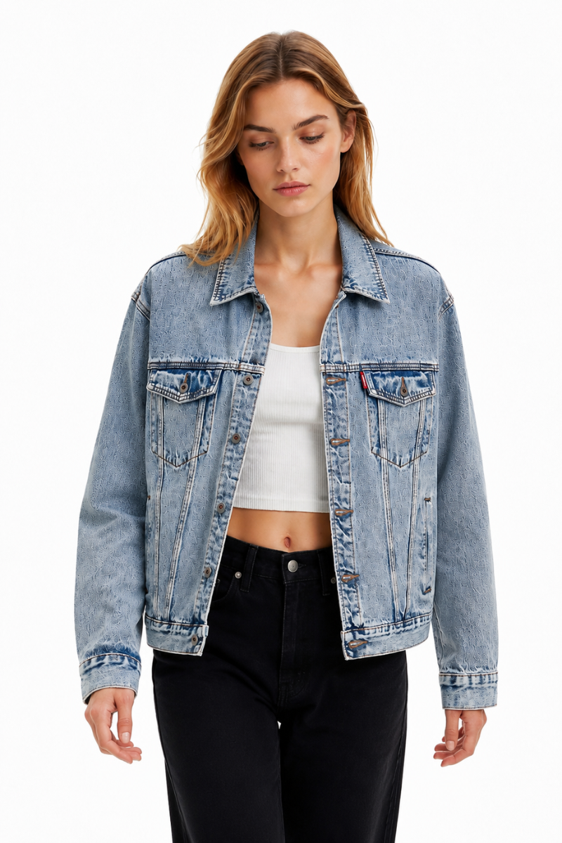 Women's Fall Light Wash Drop Shoulder Denim Jacket