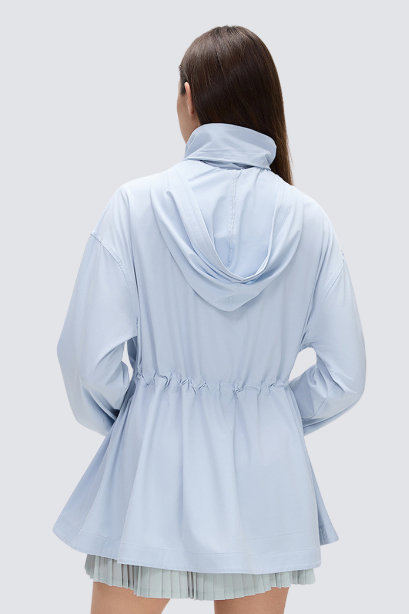 Women's Packable Drawstring Hooded Mid Length Jacket