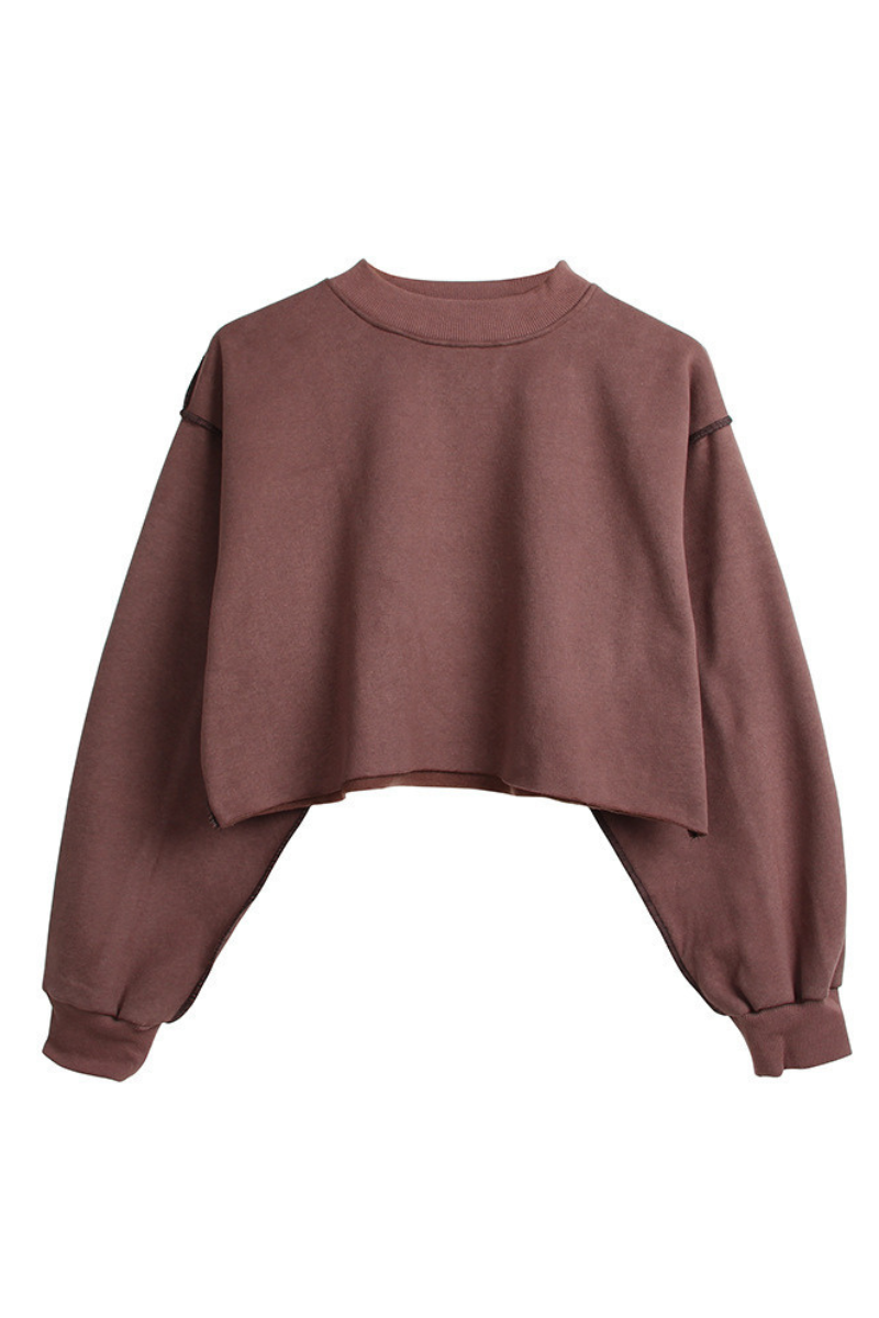 Women Cropped Exposed Seam Sweatshirt