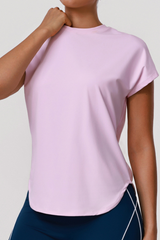 Women's Athletic Back-Patch Curved-Hem T-Shirt