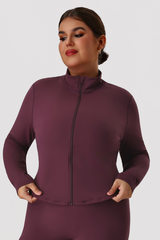 Plus Size Women's Mock Neck Curved Hem Long Sleeve Yoga Jacket