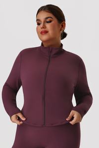 Plus Size Women's Mock Neck Curved Hem Long Sleeve Yoga Jacket