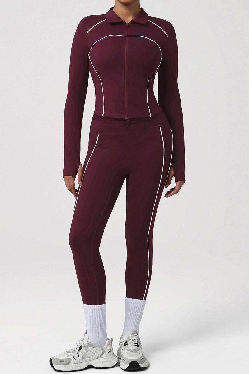 Women Yoga Set: Collared Jacket & Leggings