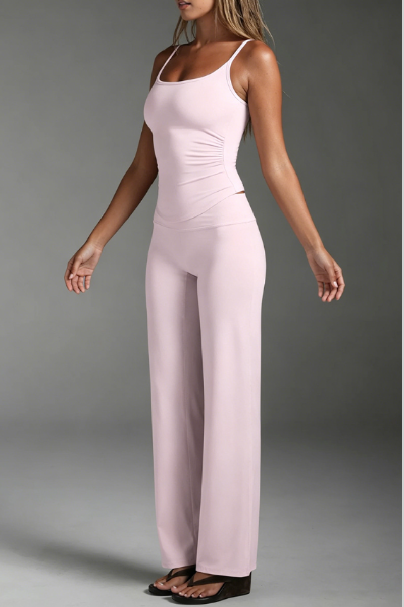 Women's Yoga Tank Top Straight Wide Leg Pants Two Piece Set