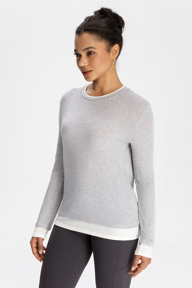 Faux two-piece wool long-sleeved top