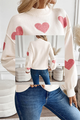 Heart-shaped pattern, semi-high collar, knitted sweater