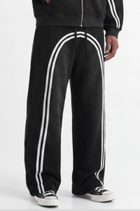 Unisex Fall Washed Fleece Contrast Loose Fit Sweatpants