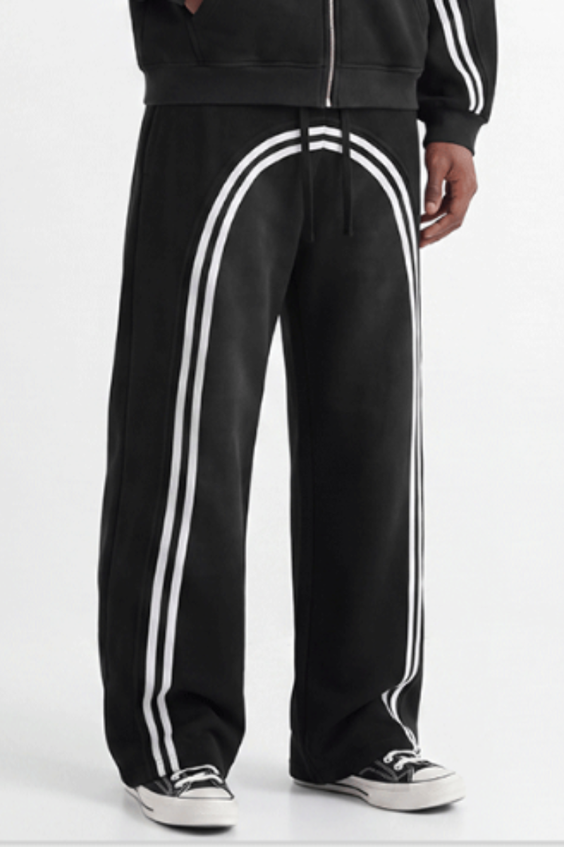Unisex Fall Washed Fleece Contrast Loose Fit Sweatpants