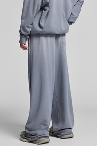 Water-washed, distressed, straight-leg casual pants