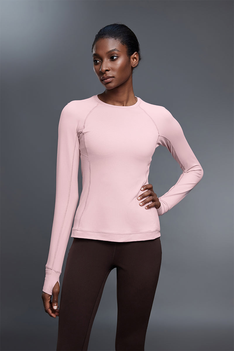 Women Round Neck Slim Fit Long Sleeve Workout Top