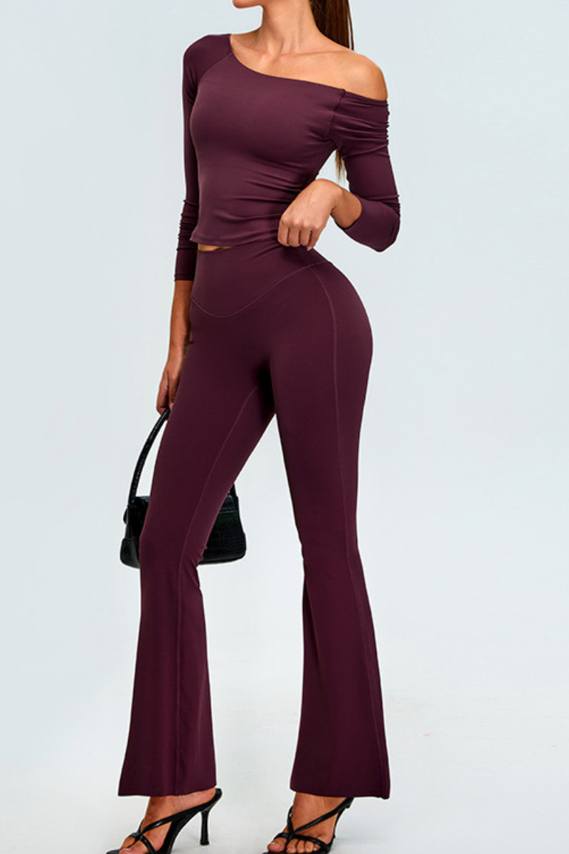 Women's Set:Off The Shoulder Cropped Top And Flare Pants