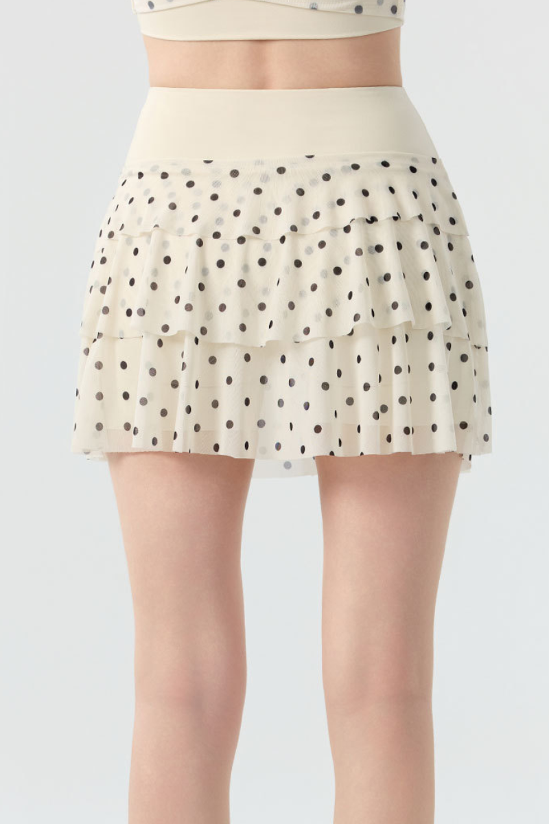 Women's Polka Dot Mesh High Waist Tiered Sports Skort
