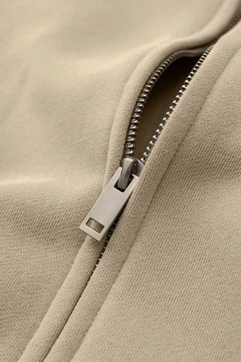Loose-fitting hooded zip-up knitted cardigan jacket