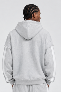 Men's Fleece Raw Edge Spliced Fake Two Piece Hoodie