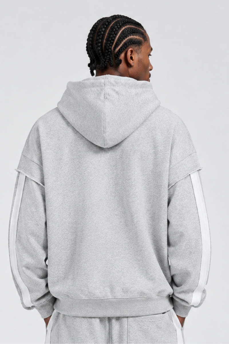 Men's Fleece Raw Edge Spliced Fake Two Piece Hoodie