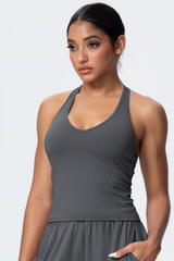 Women’s Brushed-Fabric V-Neck Halter Spaghetti-Strap Open-Back Sports Tank