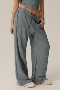 Women's Polka Dot Elastic-Waist Drawstring Wide Leg Pants