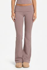 Women's Athletic Fold-Over Slim Fit Stretchy Flare Pants