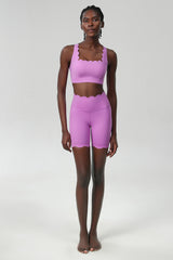 Women Wave-Edge Yoga Set: Double Shoulder Bra + Quick Dry Lycra Fitness Sports Shorts