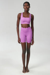 Women Wave-Edge Yoga Set: Double Shoulder Bra + Quick Dry Lycra Fitness Sports Shorts