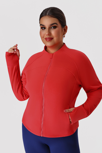 Plus Size Women's Fleece Cropped Fitted Stand Collar Jacket