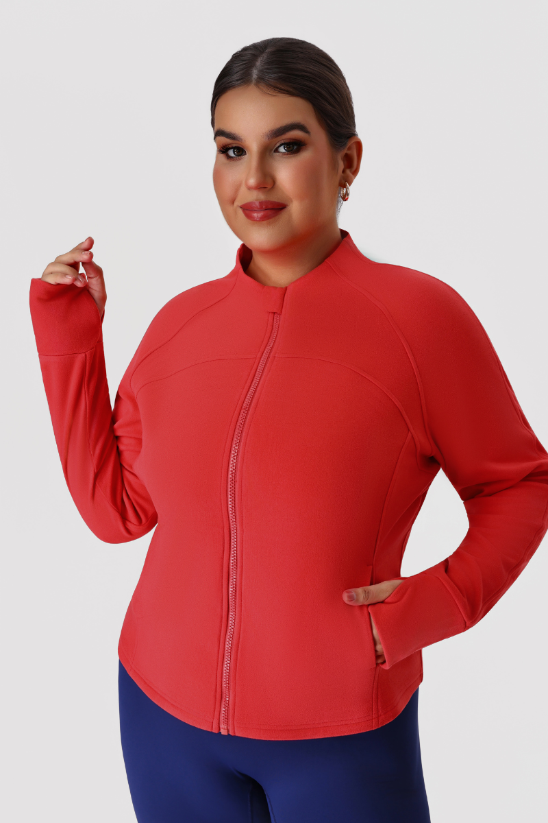 Plus Size Women's Fleece Cropped Fitted Stand Collar Jacket