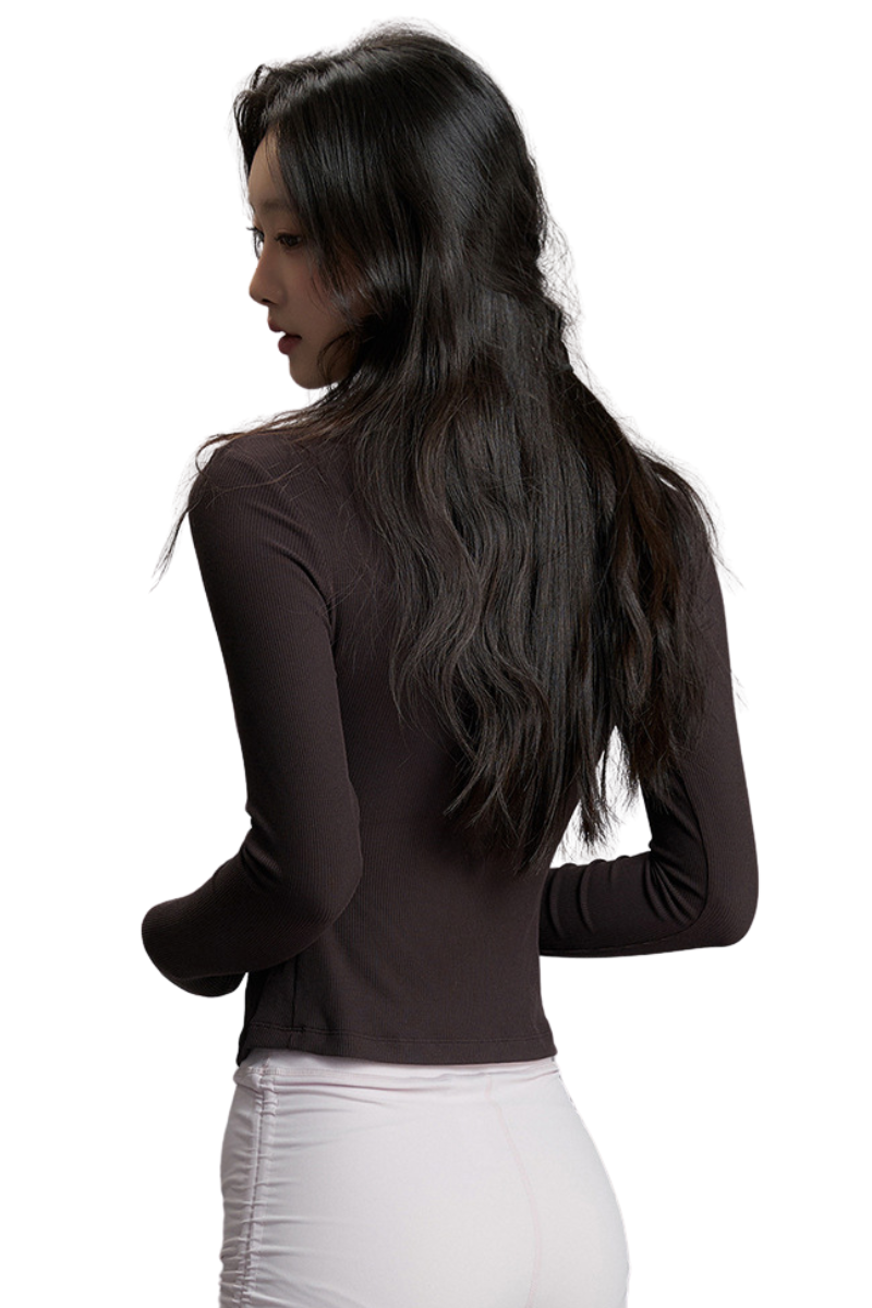 Women's Fall Ribbed Crew Neck Cropped Long Sleeve Top