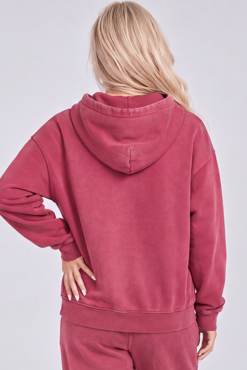 Women Fall 100% Cotton Retro Boxy Two-Way Zip Hooded Jacket