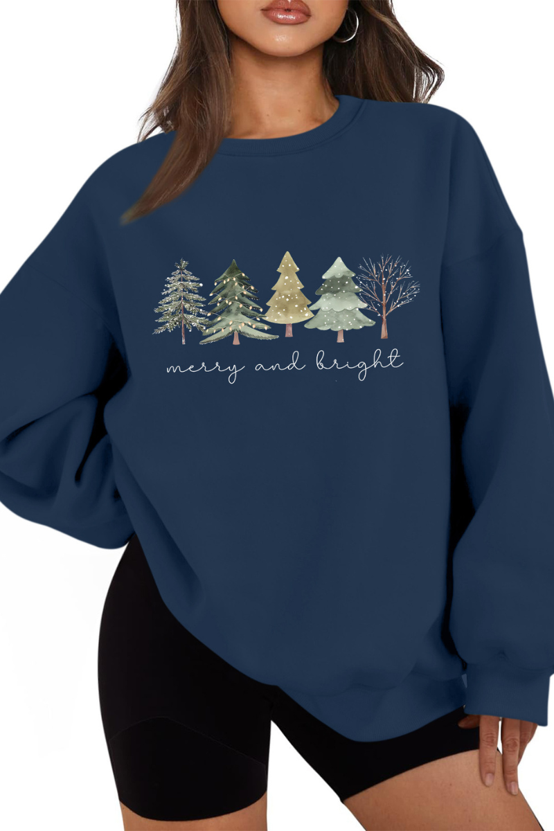 Women's Fall Christmas Tree Print Crew Neck Sweatshirt