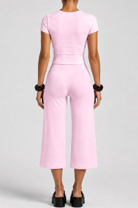 Women's Slim Fit Cropped T-shirt & 7/8 Flared Pant Yoga Set
