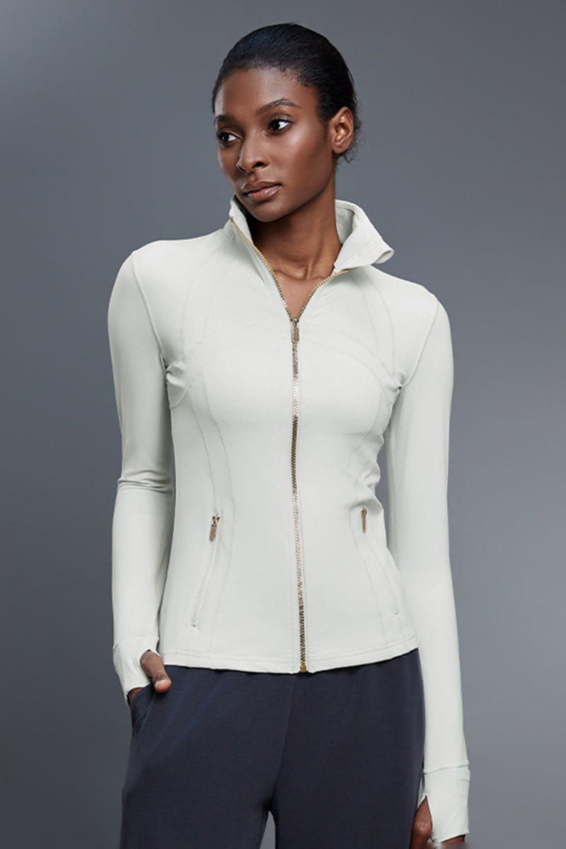 Women Stand-Collar Slim-Fit Zippered Yoga Running Workout Jacket