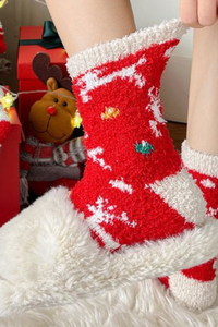 Women's Christmas Printed Fuzzy Plush Mid‑Calf Socks