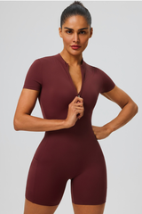Women's Half Zip Side Pocket Short Sleeve Sport Jumpsuit