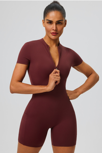 Women's Half Zip Side Pocket Short Sleeve Sport Jumpsuit