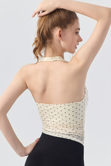 Women's Polka Dot Asymmetric Halter Mesh Padded Yoga Tank Top