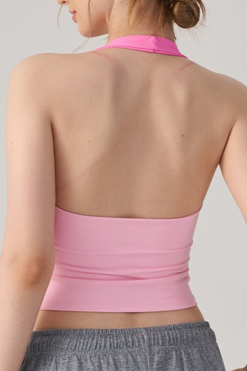 Women's Athletic Halterneck Color Block Cropped Tank Top