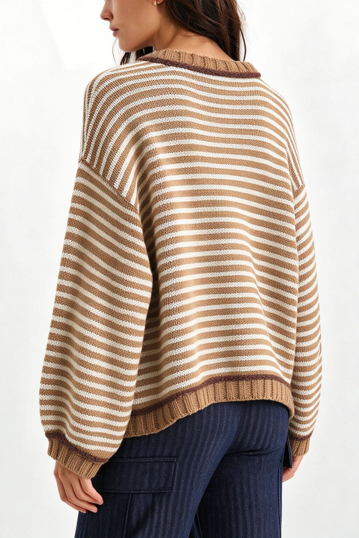 Women’s Winter Boho Striped Contrast Trim Knit Sweater