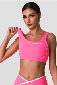 Women's Wide Straps Contrast Line U-Back Sports Bra